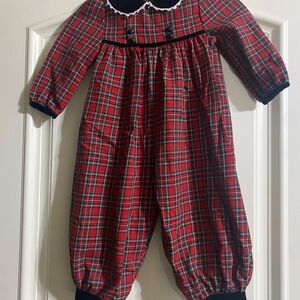 Vintage Red Plaid Long Sleeve Jumpsuit